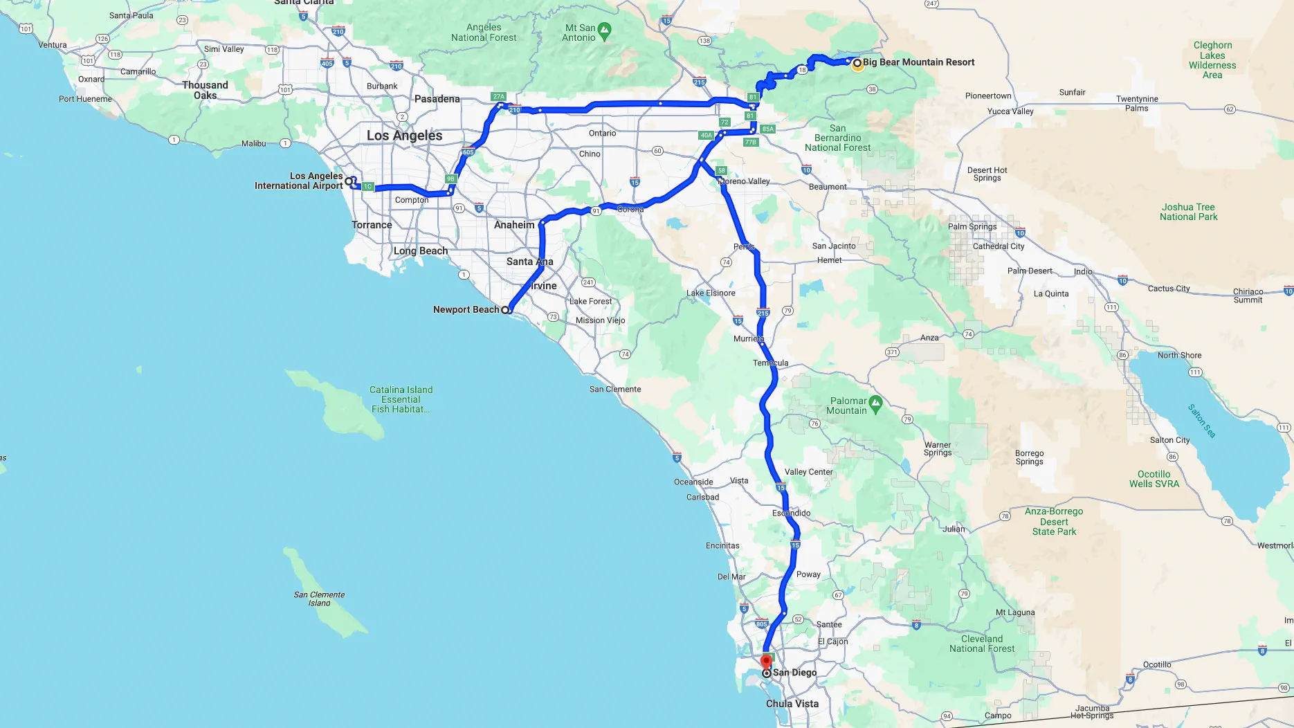 Google maps from LA, OC, and SD to BBMR